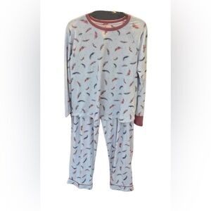 Pajamagrams Blue and Pink Pajama Set with Playful Feather Print. Size M.